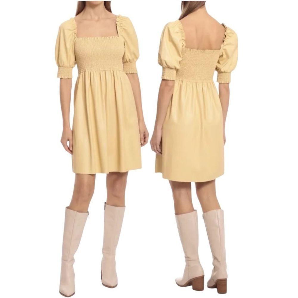 7 FOR‎ ALL MANKIND Faux Leather Mini Dress Yellow Size M Festival Concert Short